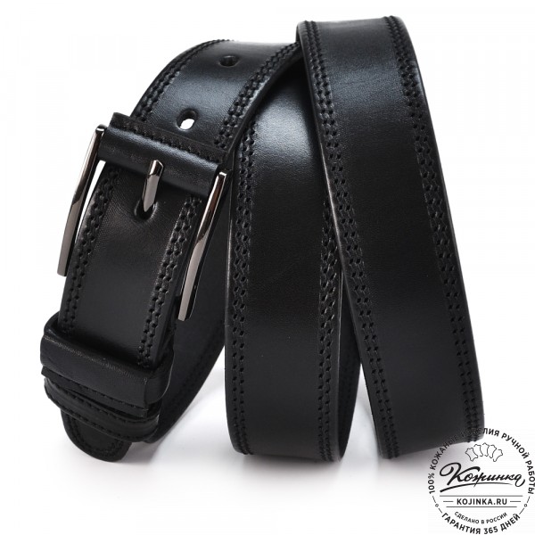 Кожаный мужской ремень "Остин" (чёрный). фото 1